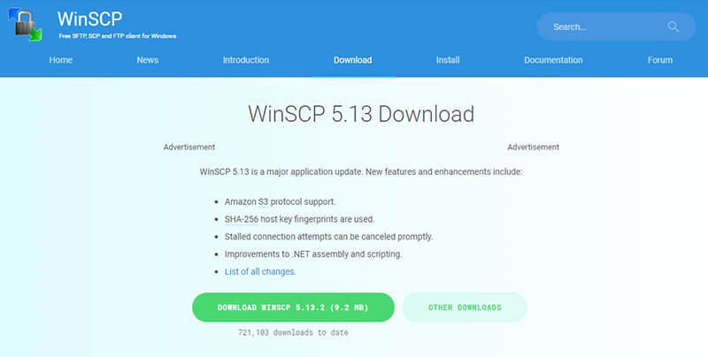 Descargar WinSCP desde su pagina oficial