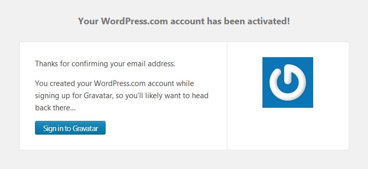 Confirmación del registro de la cuenta WordPress