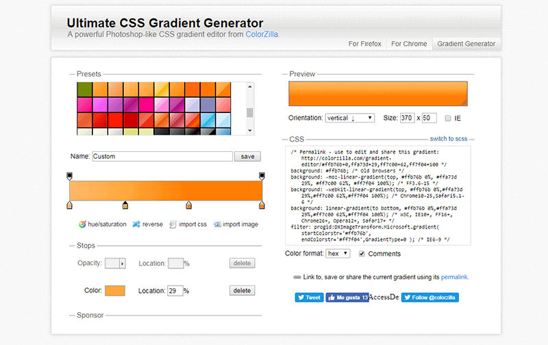 Dispones de un generador de gradientes fácil de usar, incluso para IE