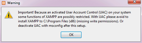 Algunas prestaciones de Xampp pueden verse afectadas por la configuración del control de cuentas de usuario