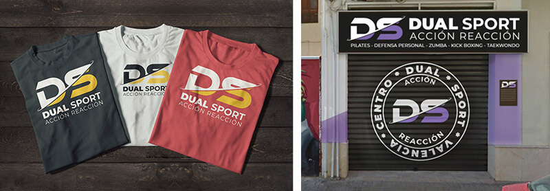 Diseño imagen de marca, camisetas y rotulación exterior del centro deportivo Dual Sport