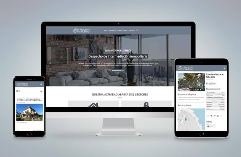 Vista del diseño de la página web de la inmobiliaria valenciana Manzana Business