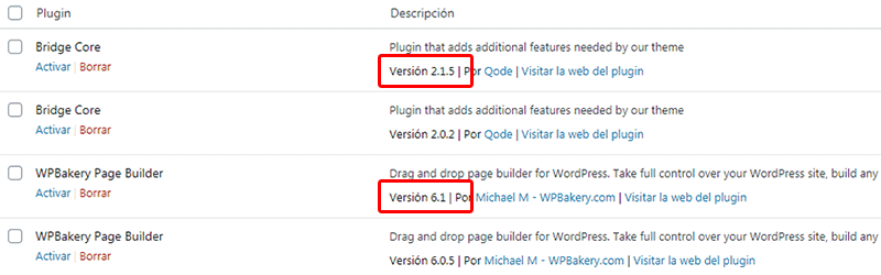 Al actualizar plugins manualmente tendremos dos carpetas del mismo plugin y WordPress entenderá que está repetido