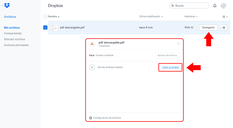 Dropbox crea enlaces de descarga para enlazar archivos desde tu web 
